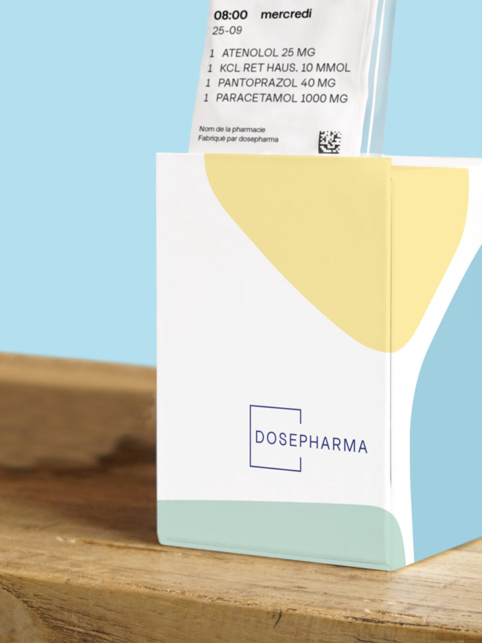 Photo of a medicine box linked to Dosepharma, a Swiss-certified expert in medical blistering, ensuring safe and tailored medication care
